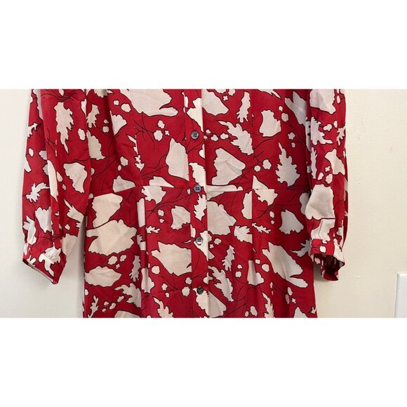 RAQUEL ALLEGRA RED LEAF PRINT DRESS S - Picture 3 of 8